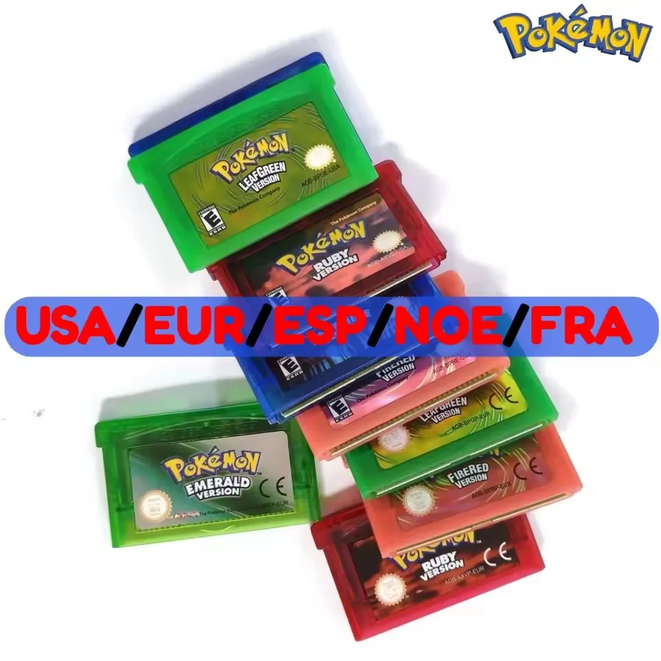 GBA Game Cartridge 32Bit Video Game Console Pokemon Game Card Emerald/FireRed/LeafGreen/Sapphire For USA EUR ESP NOE FRA Version