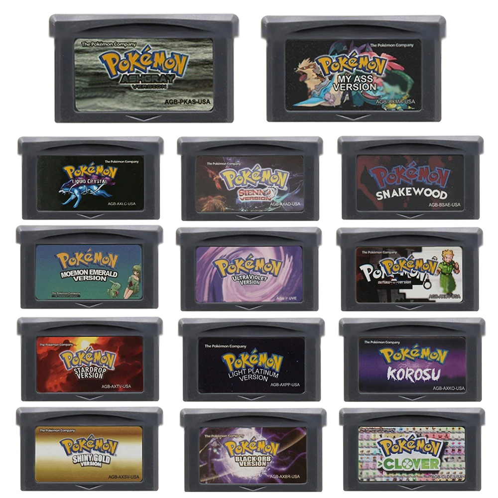 Cartouche de jeu GBA, console de jeu vidéo 32 bits, carte de jeu de la série Pokémon, My Ass Liquid Crystal Ashgray Moemon Emerald Snakewood pour GBA