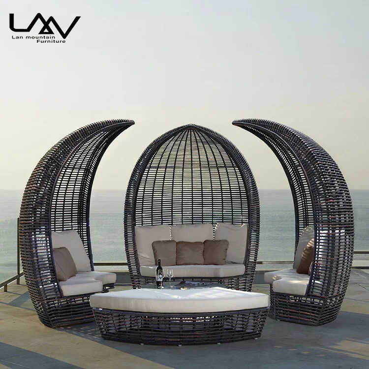 Outdoor-Rattan-Sonnenliege mit Aluminiumrahmen für Villa, Garten, Terrasse, Hotel, Pool und Strand - Verstellbare Sofa-Liege als Sektionalmöbel