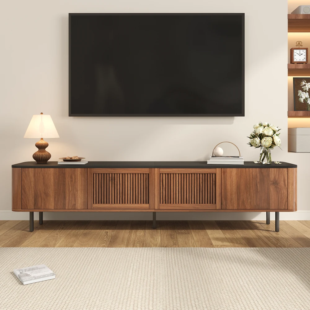 190 x 35 x 45 cm großer moderner TV-Schrank mit 4 Türen und 4 separaten Fächern, Gittertür-Design, TV-Ständer für das Wohnzimmer, TV-Panel