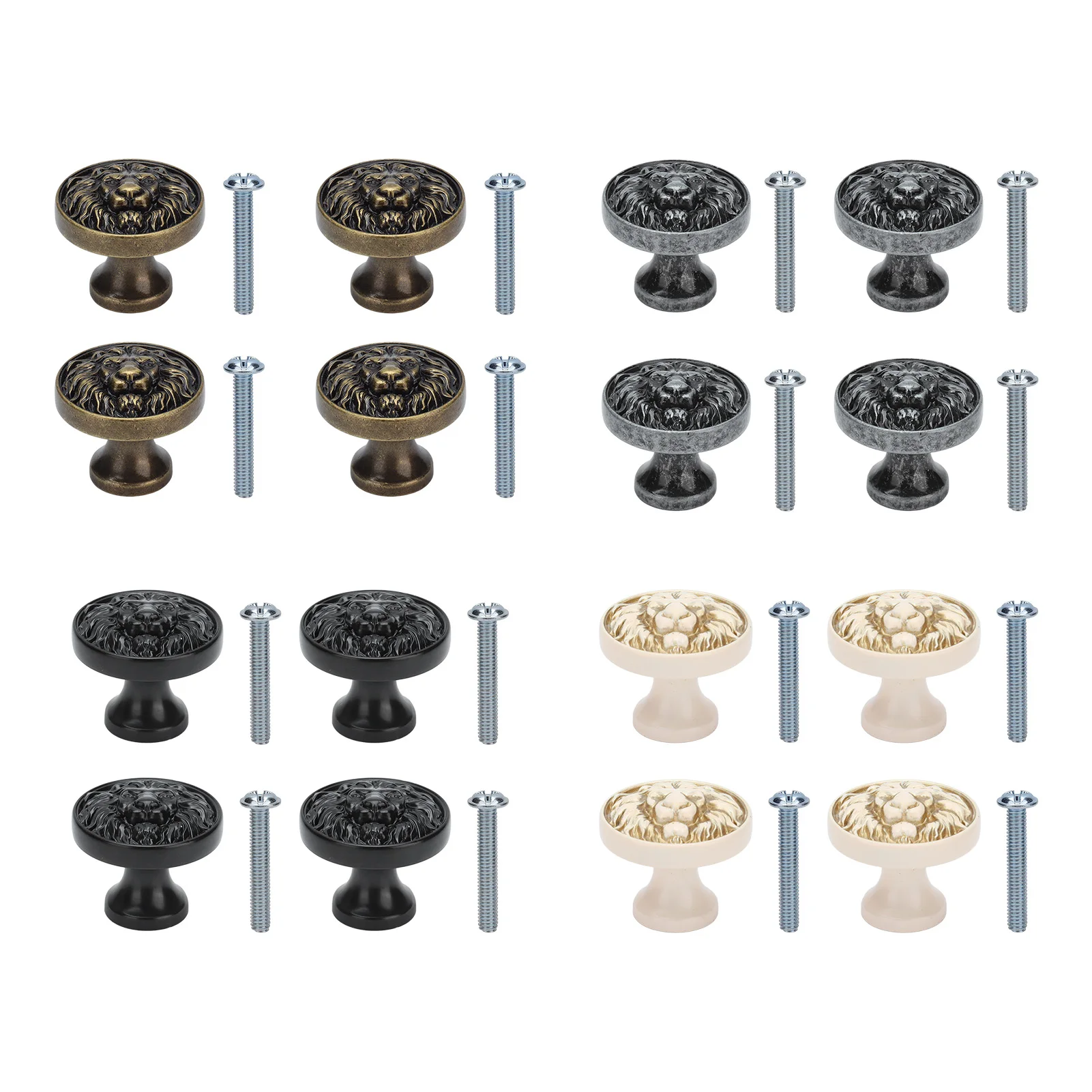 4er-Set Löwenkopf-Schrankgriffe aus Zinklegierung, modern, antik, Cartoon-Stil, massiver Schubladengriff, runder Einzelloch-Verschlussgriff