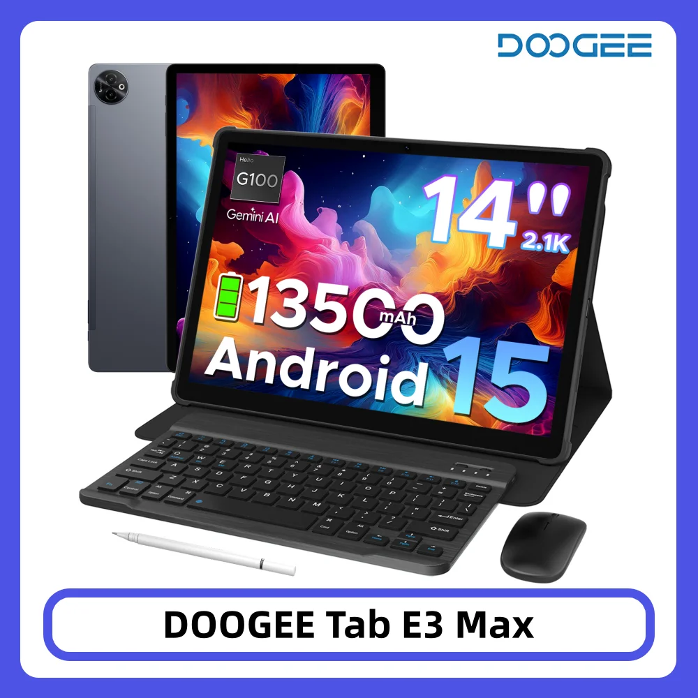 DOOGEE Tab E3 Max Tablet-PC 14'' 2.1K Bildschirm 32GB 256GB 13500mAh Großer Akku Helio G100 16MP Gemini AI Android 15 Smart Pad Image