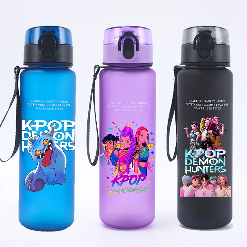 K-Pop Demon Hunters Wasserflasche Kawaii Cartoon-Charakter Bedruckte Wasserflaschen für Mädchen Sommer Frühling Große Kapazität Wasserbecher Image