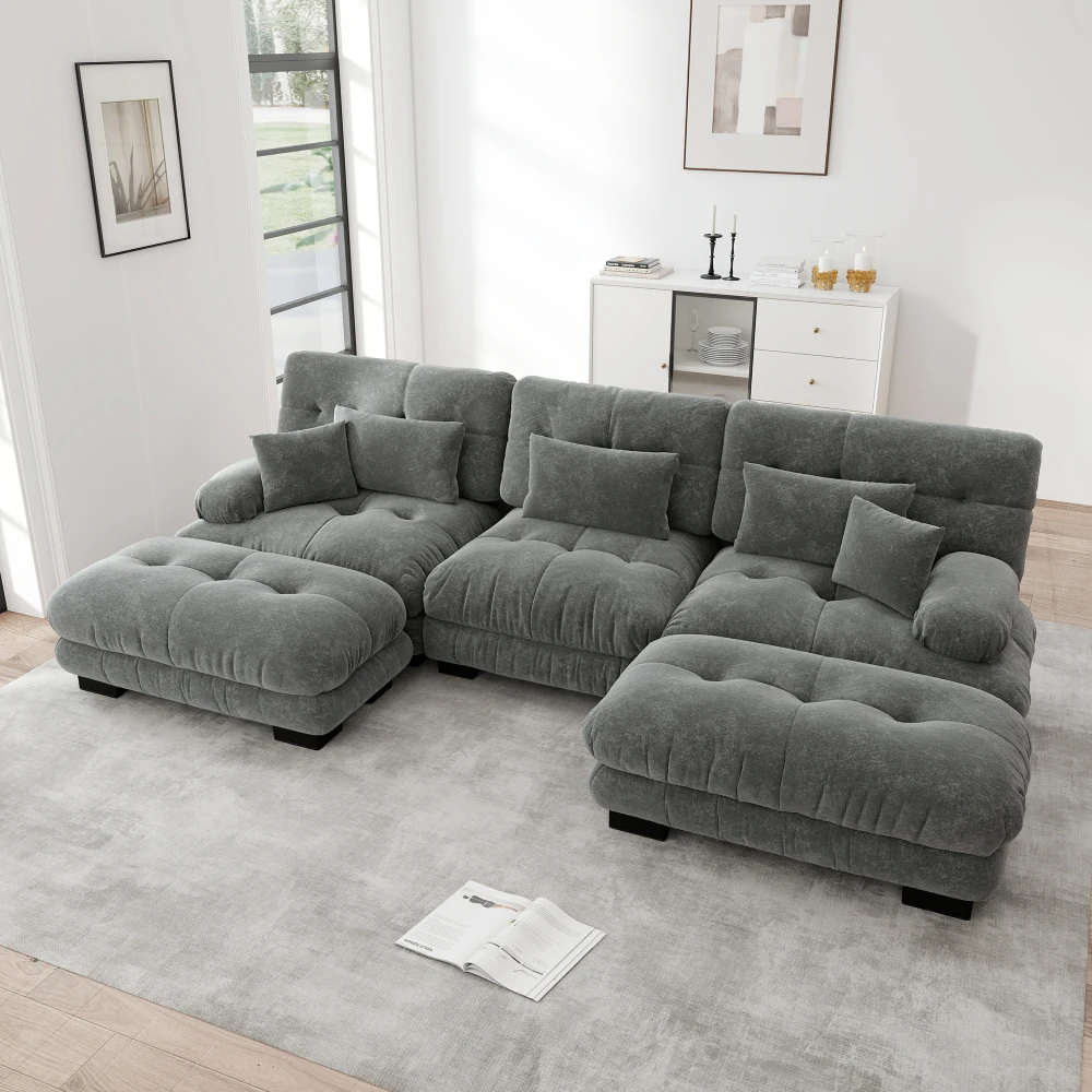 Luxuriöses Chenille-Modulsofa Übergroßes U-förmiges Cloud-Sofa Gemütliches Tiefsitz-Schlafsofa mit Ottoman für Entspannung Image