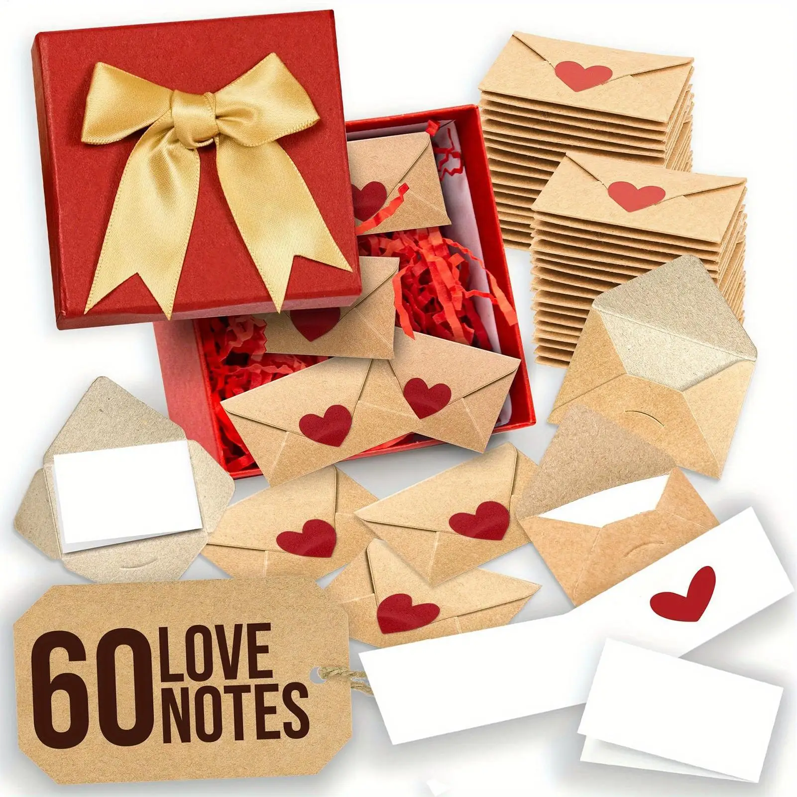 Valentinstagskarten, 60 Stück, DIY-Liebesbriefe, Box, Mini-Umschläge mit Herz-Aufklebern, Liebesbriefe, Karten für Hochzeiten, Valentinstagsgeschenke Image