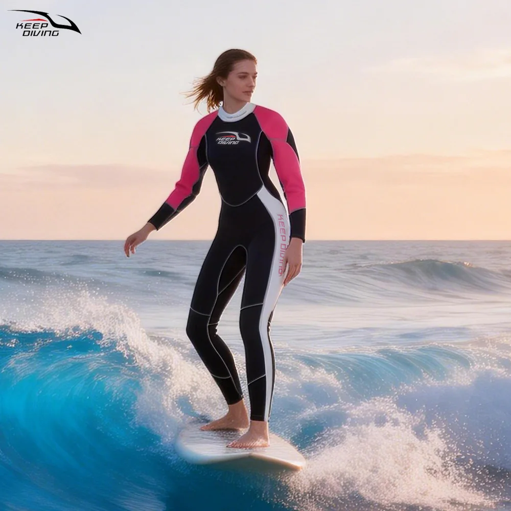 KEEP DIVING Damen 3MM Neopren Einteiler Tauch-Neoprenanzug Neoprenanzug für Winter Schwimmen Surfen Schnorcheln Speerfischen Ausrüstung Image