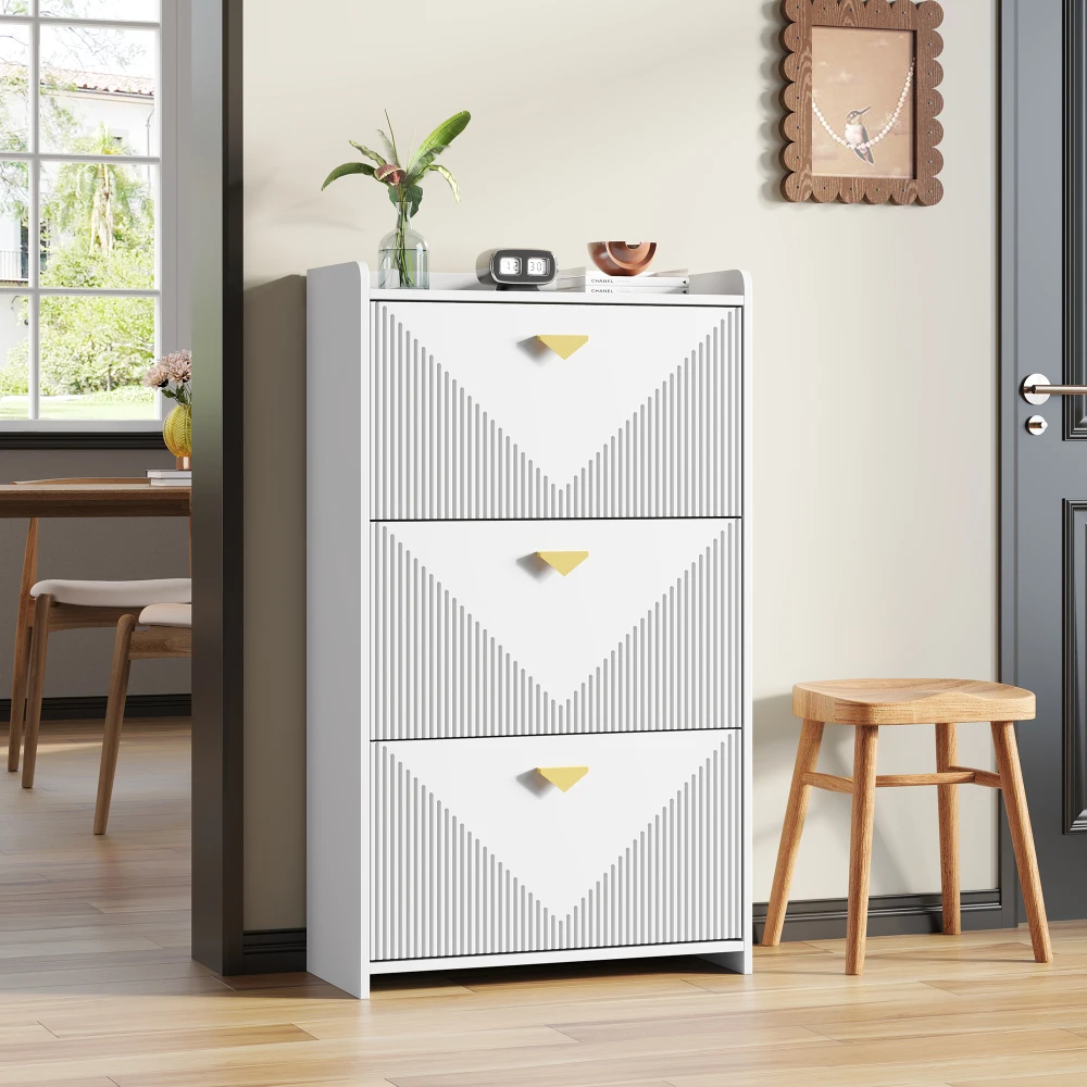 70*30*120cm Schuhschrank mit 3 Klappbaren Unteren Türen, Moderner Flur-Schuhschrank mit 6 Fächern, Wohnzimmerschrank