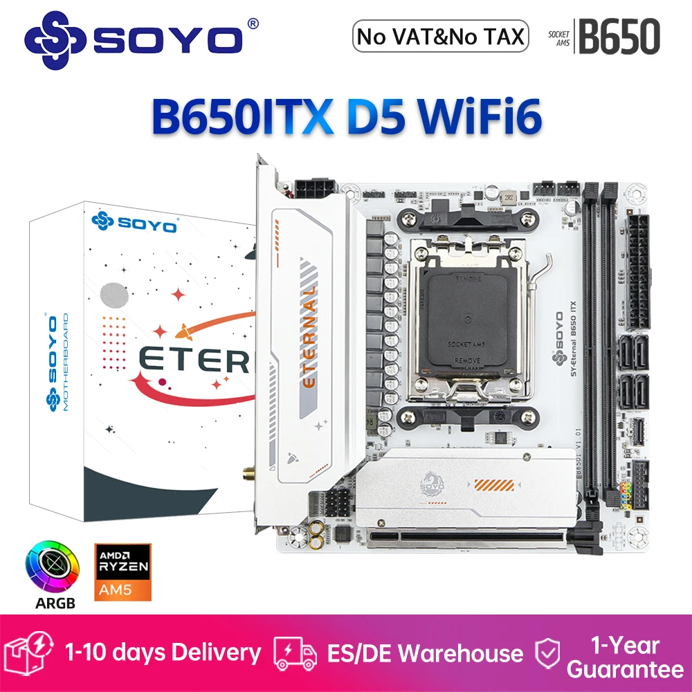SOYO Eternal B650ITX WiFi Gaming-Motherboard Dual-Channel DDR5 AM5 Unterstützt Ryzen 9600X 9800X PCIE5.0 NVME SATA3 AMD Mainboard Image