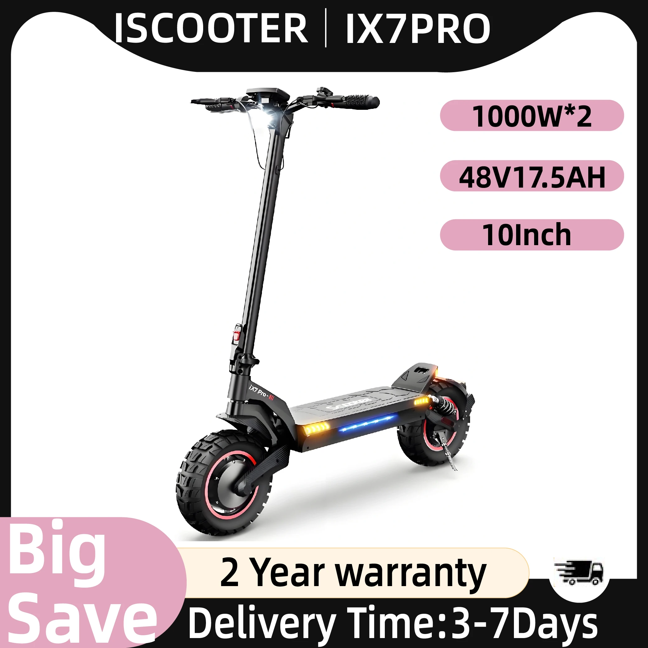 ISCOOTER IX7PRO Elektroroller für Erwachsene 1000W*2 Motor E-Scooter 48V17.5AH 10 Zoll Offroad-Reifen Elektrischer Offroad-Roller Image