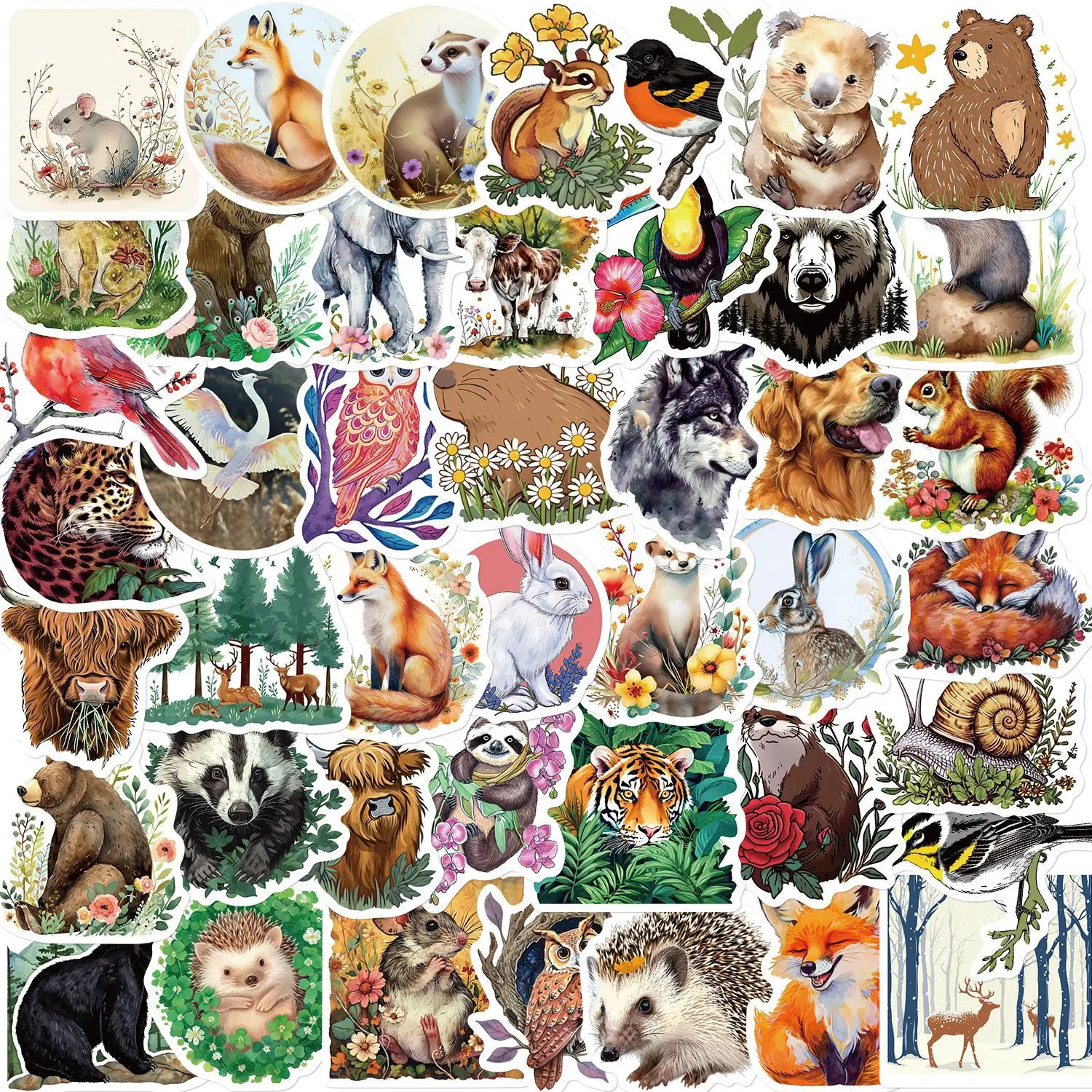 50Pcs Wald Cartoon Tiere Aufkleber DIY Tier Sammlung Aufkleber Wasserdichte Graffiti Aufkleber Für Laptop Telefon Gitarre Gepäck Image