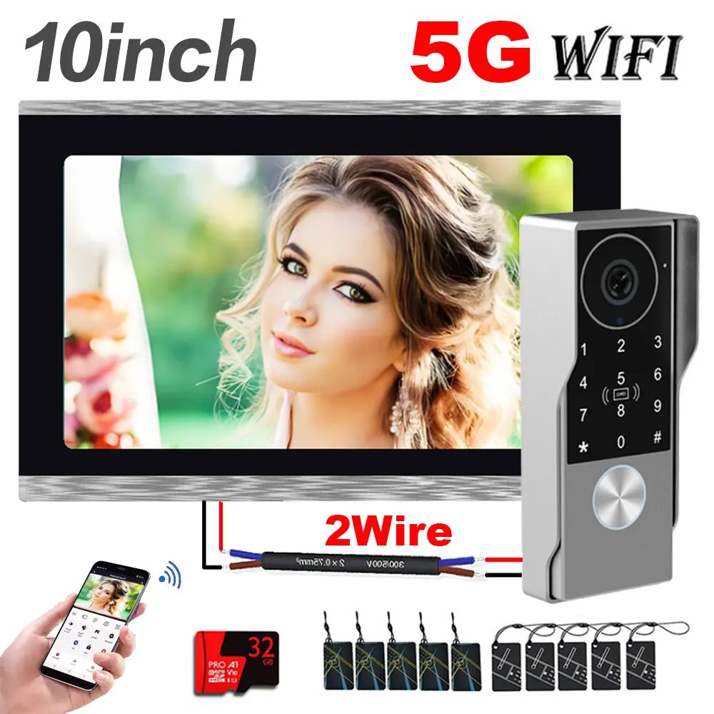 2-Draht TUYA Smart Video-Gegensprechanlage mit 1080P wasserdichter Kamera, 5G WLAN, 7/10 Zoll Touchscreen, Unterstützung für Passwort und Induktionskarte Image