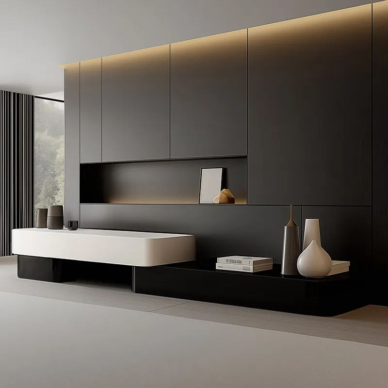 Ausziehbarer Verstellbarer TV-Ständer für Wohnzimmer, Ästhetischer Luxus-Eck-TV-Ständer, Hochwertiges Design, Möbel für Zuhause im Angebot Image