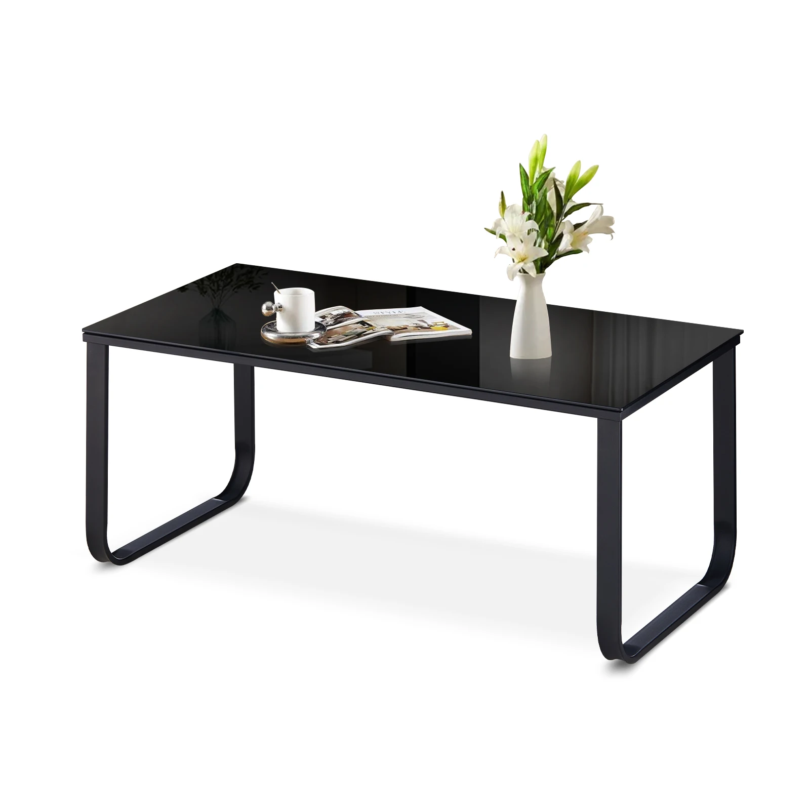 100x50x42cm Glastisch, Beistelltisch mit Metallrahmen