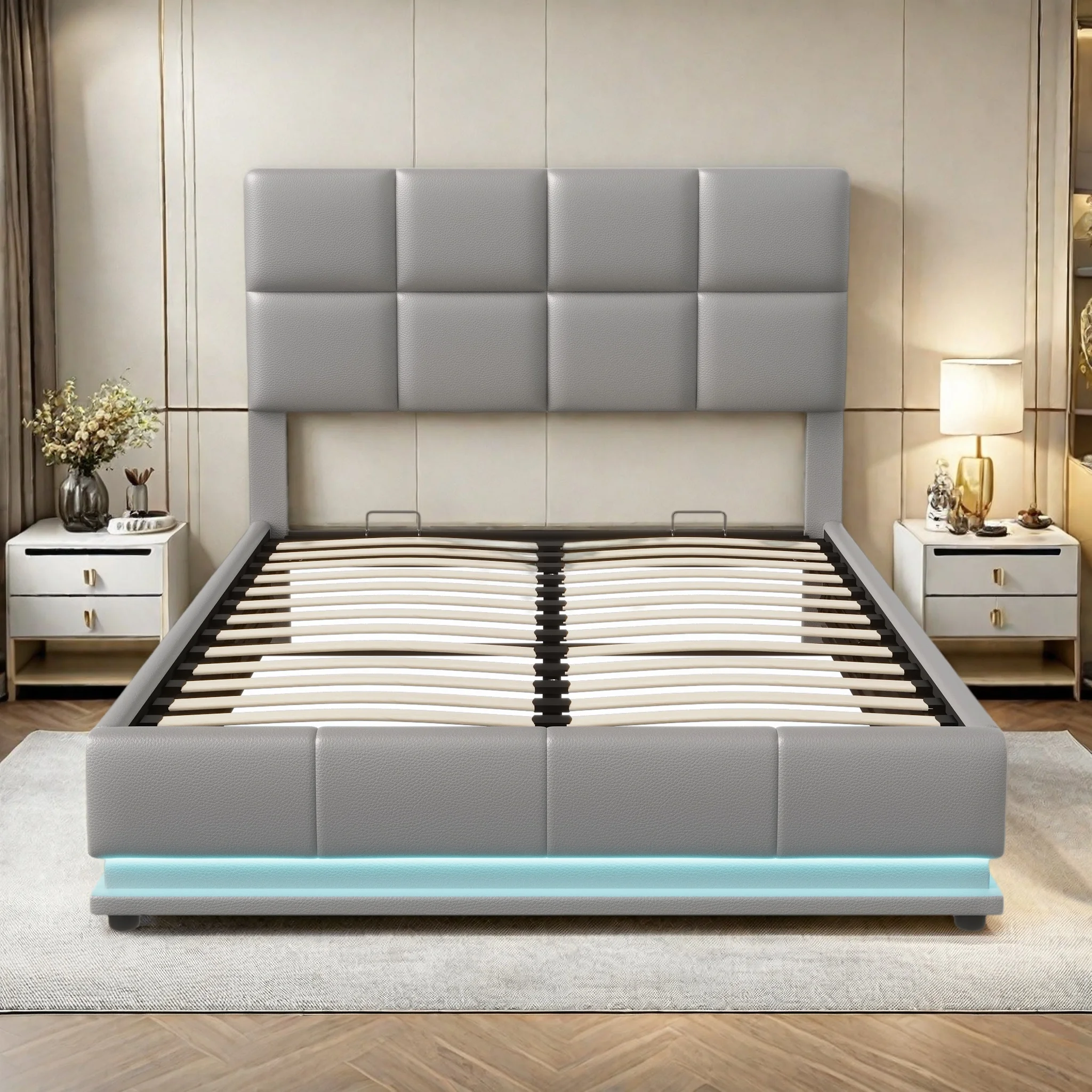 WoodenAura Doppelbett 140x200 cm, Polsterbett mit Stauraum Bettkasten, Hydraulisch Bett mit Lattenrost, Erwachsenen Jugendbett