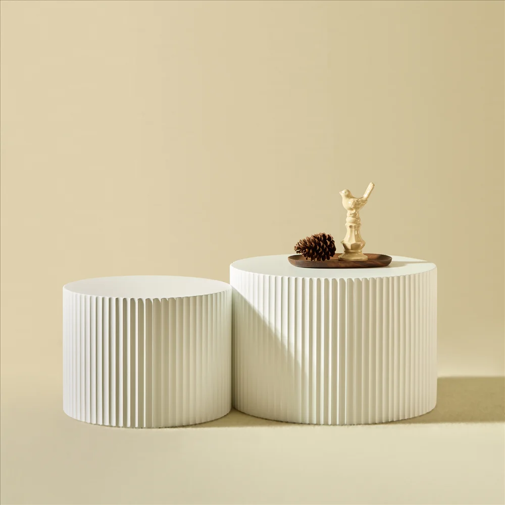 2 Stück moderne, ineinander steckbare Beistelltische mit Wellenkanten-Design, platzsparend, stapelbare Beistelltische, Nachttisch, Couchtisch, 60 x 40 + 48 x 35 cm Image