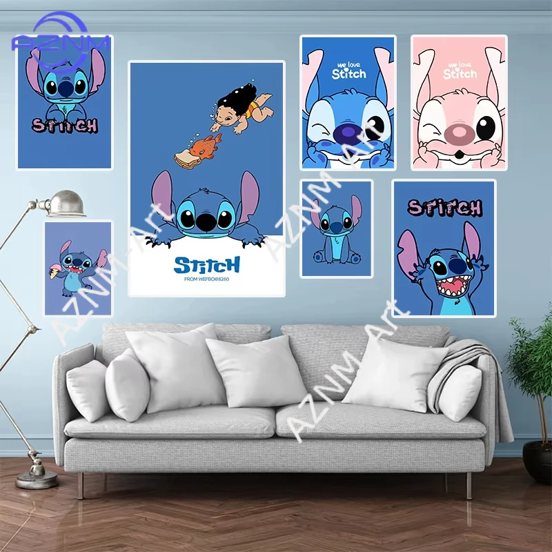 1 Stück Disney Cartoon Animation Wandkunst Poster Stitch Leinwanddruck Wohnzimmer Deko Kinderzimmer Niedliche Tapete Geschenke Image