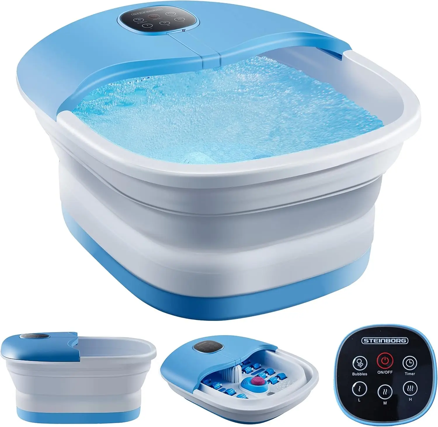 Elektrisches Massagegerät | Fußsprudelbad mit Massage- und Heizfunktion | Vibration | faltbar | Fernbedienung | Klappbares Fußballfeld Image