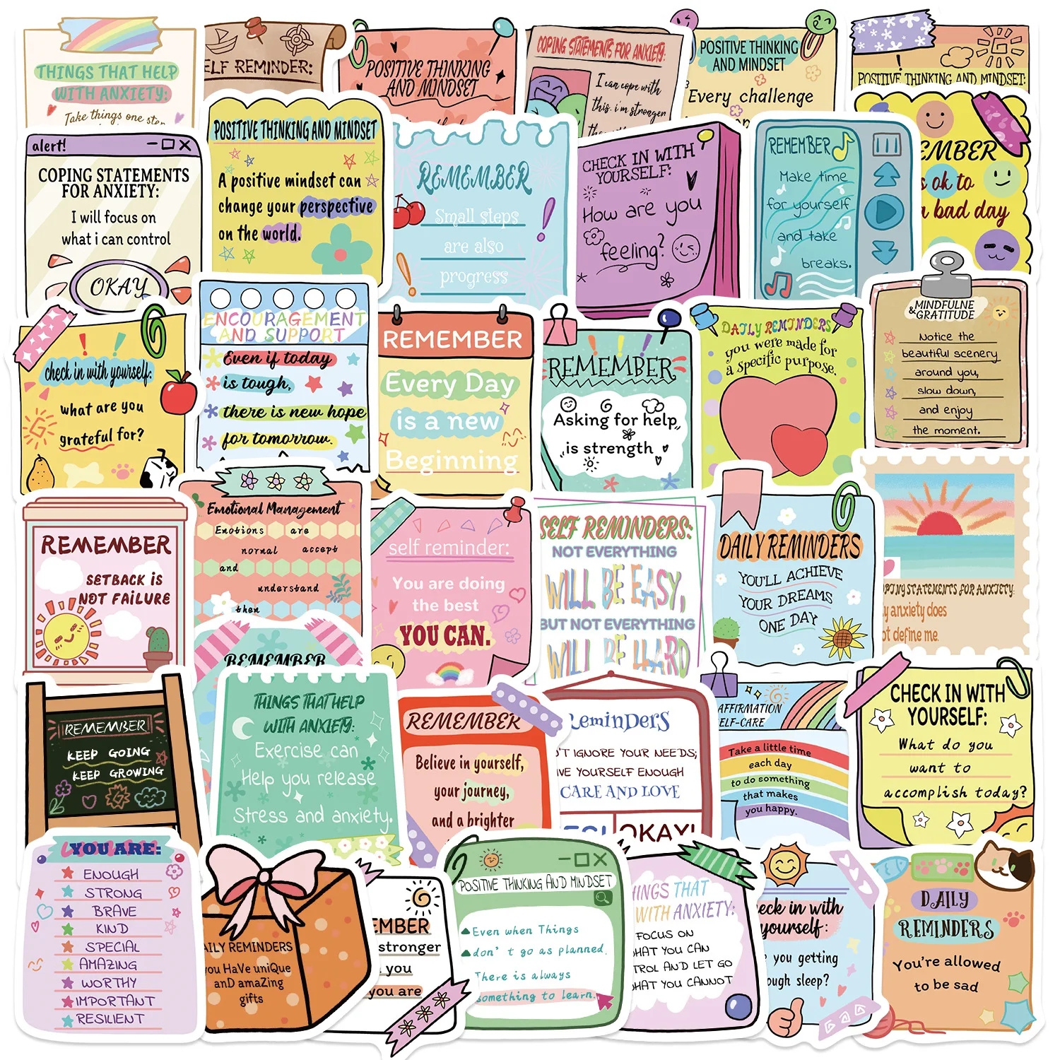 50 Stück Mental Health Note Glraffiti Briefpapieraufkleber DIY wasserdichte Graffiti-Aufkleber Gitarre Notebook Koffer Image