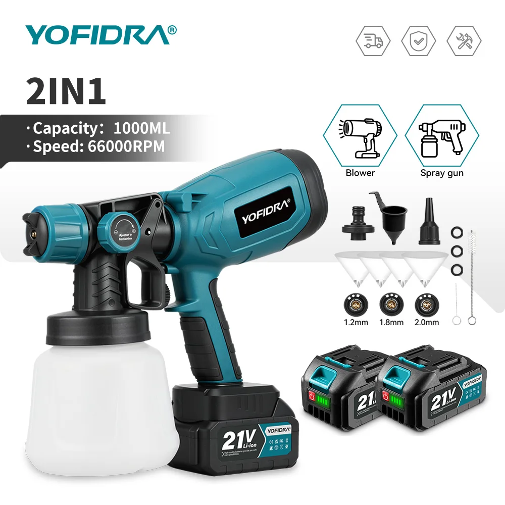 YOFIDRA 1000ML Elektrische Spritzpistole 66000RPM Kabelloser Farbsprüher Auto-Stahlbeschichtungs-Airbrush Elektrowerkzeug für Makita-Akku Image