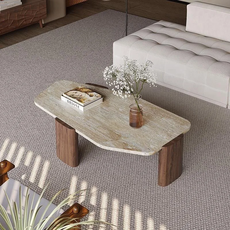 Schlafzimmer-Couchtisch aus Travertin, kreativer Teetisch aus Schiefer für das Wohnzimmer, einfacher Couchtisch für kleine Wohnungen im Hotel Image