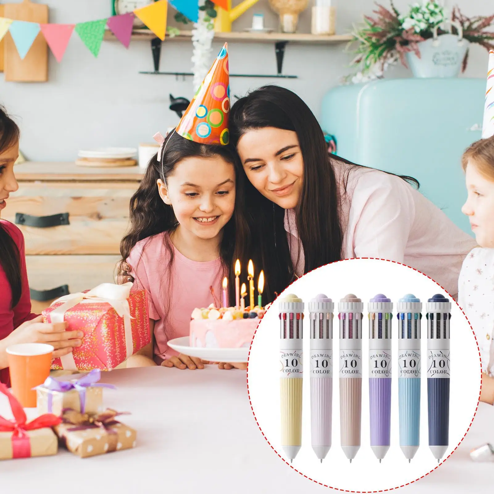 60 Farben Mehrfarbiges Kugelschreiber-Set 0,88mm, 10-in-1 Farbstifte Feine Spitze Einziehbare Kugelschreiber für Büro und Schule Image