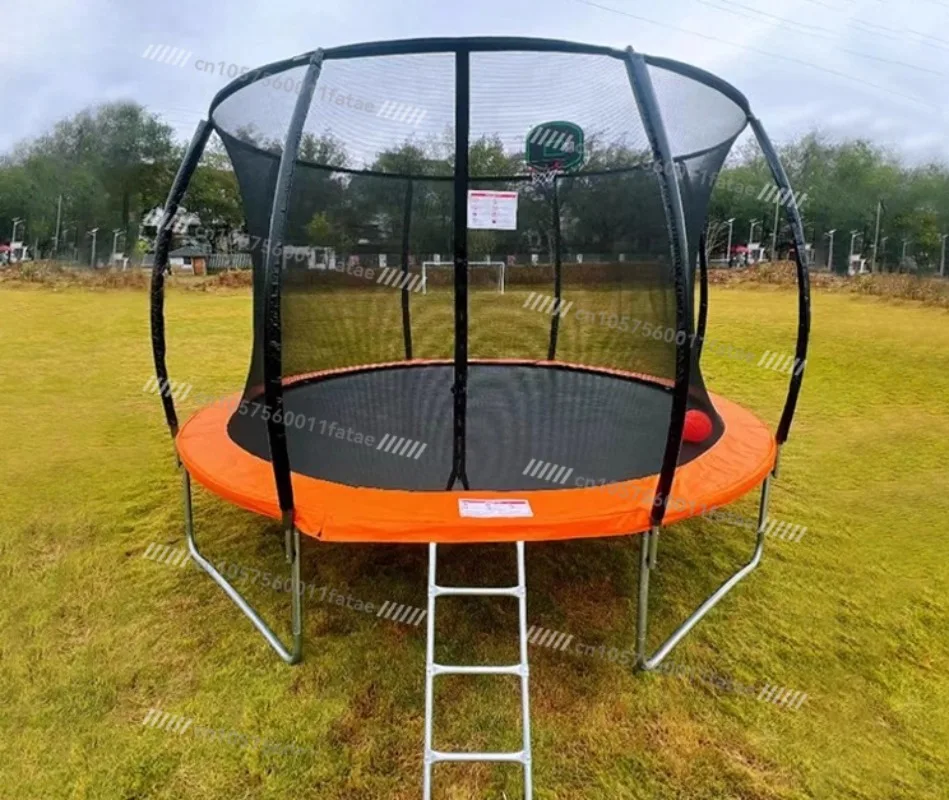 Trampolin für Kinder und Erwachsene mit Gehäuse, Netz, große Sprungmatte, für drinnen und draußen, Spielplatz, Zuhause, kommerzielle Rutsche Image