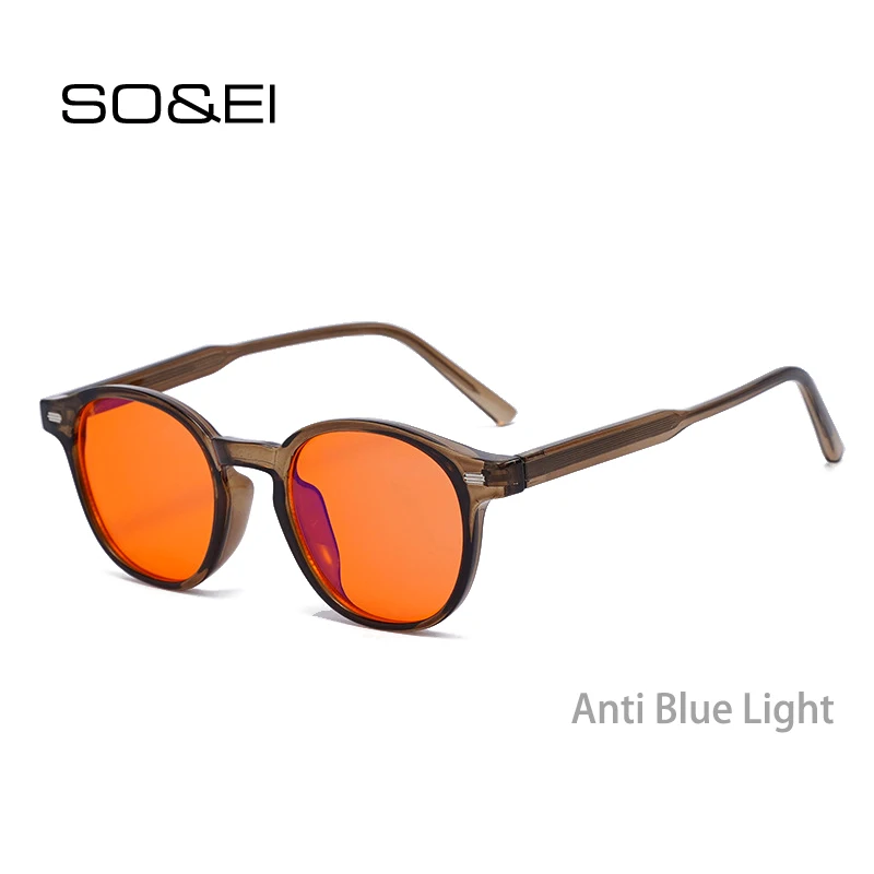 SO&EI Retro Rivets Square Damen Anti-Blaulicht-Sonnenbrille UV400 Herren Computer-Spiel Anti-Strahlungs-Brille mit rot-orangefarbenen Schlafgläsern Image