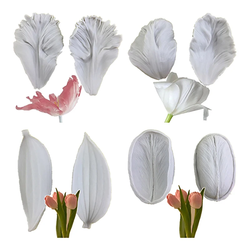 Neuer Verkauf: 2er-Set Tulpenblüten-Silikonformen – Kuchendekorationswerkzeuge, Veiner-Form, Gumpaste-Form, für Zuckerguss und Harzmodellierung Image