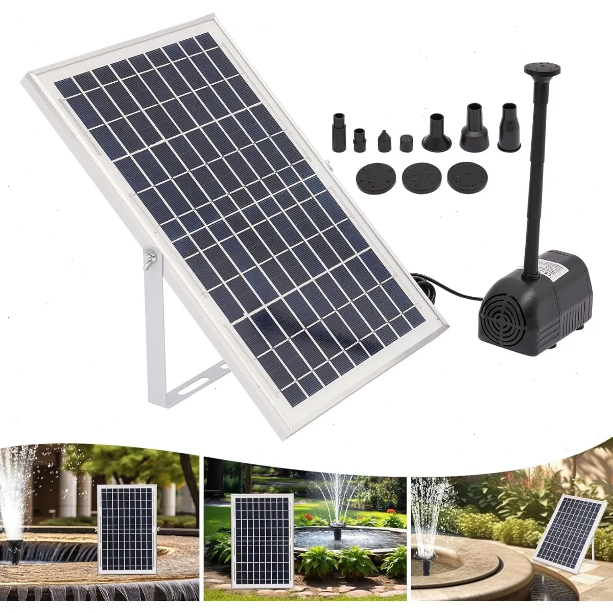 10W Solar-Wasserpumpe mit Panel, bürstenlos, 264 GPH, 4,9 Fuß Höhe für Vogelbad, Fischteich, Gartenpool-Dekoration, IP68 Image