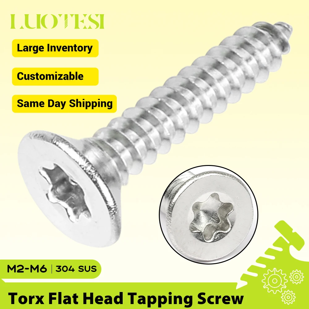 Torx-Senkkopfschrauben aus Edelstahl 304, Selbstschneidend, M2 M2.3 M2.6 M3 M3.5 M4 M5 M6, Sechskant-Holzschrauben Image
