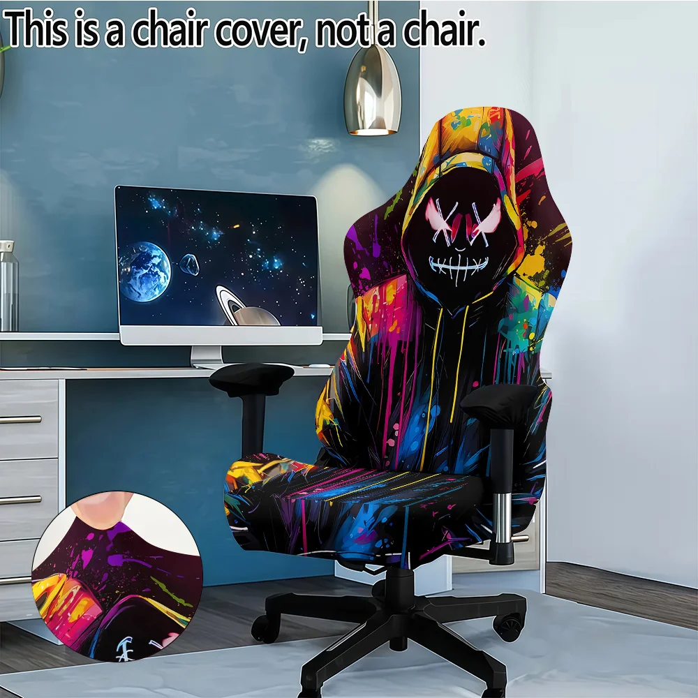 Mysteriöser Maskierter Gaming-Stuhlbezug UV-Reaktiv Leuchtender Rennstuhl-Überzug für Büro Schlafzimmer Gaming-Stuhl Dekoration Dick Image