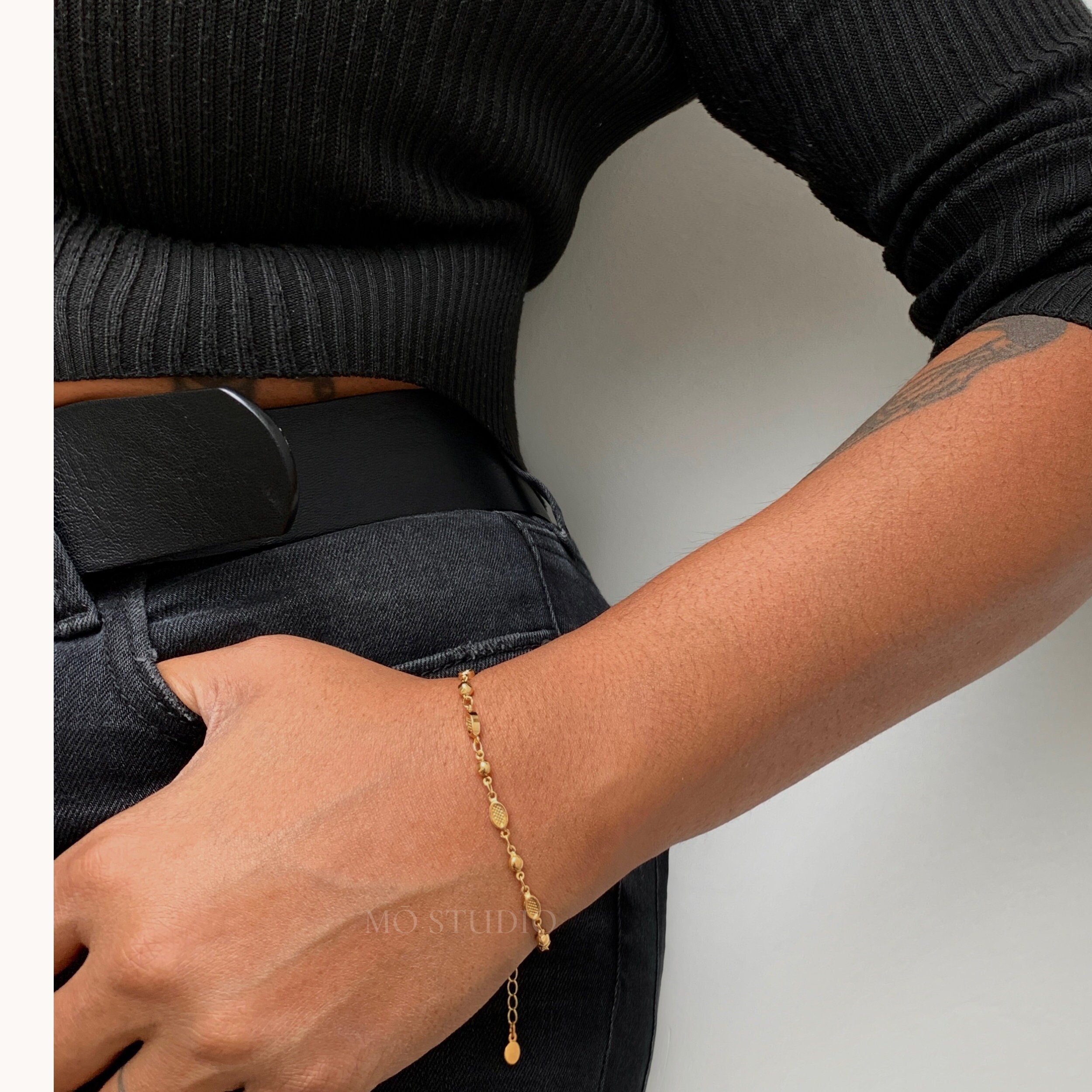 Braccialetti a catena con perline d'oro, delicato bracciale a catena in oro 14K, bracciale a catena in oro spesso, bracciale minimalista a catena spes