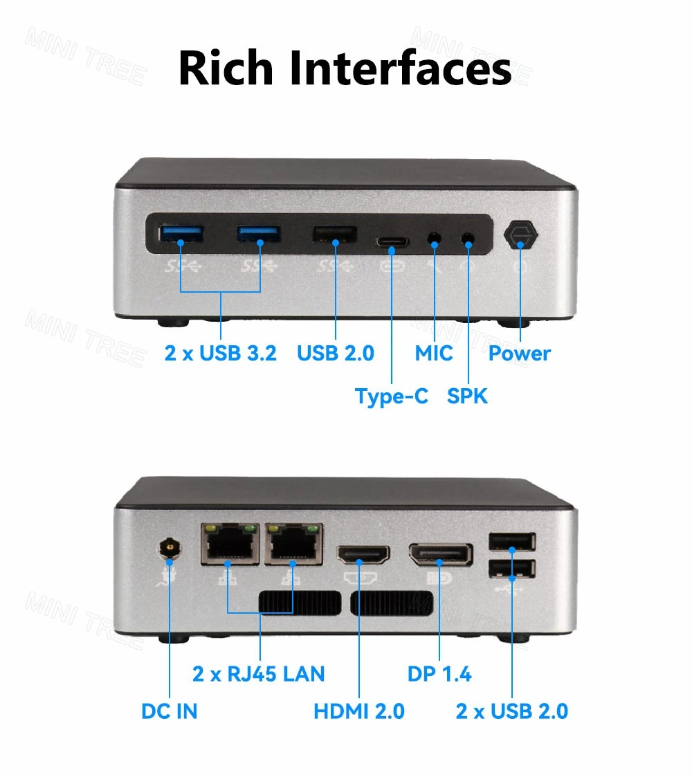 Intel N100 NUC Mini PC 2xi226V 2.5G Lan HD DP type-c Triple affichage Win 11 bureau à domicile entreprise ordinateur de bureau Mini ordinateur 4 cœurs