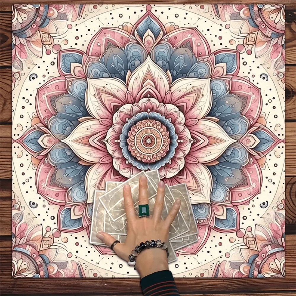 1 Stück Boho Mandala Tarot-Tischdecke, rosa-blaue florale Altarmatte, wasserdichte Tarot-Abdeckung für Hexerei, Astrologie, Wahrsagerei, Meditation Image