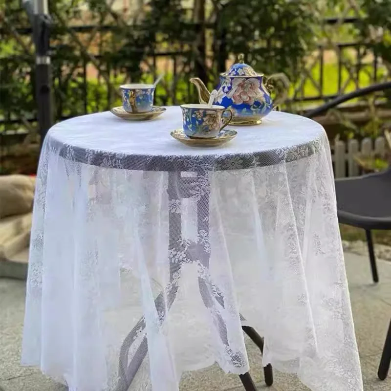 1pc Französisch pastoralen stil hohl weiße spitze tischdecke picknick foto hintergrund tuch kaffee tisch dekoration modische einfache Image