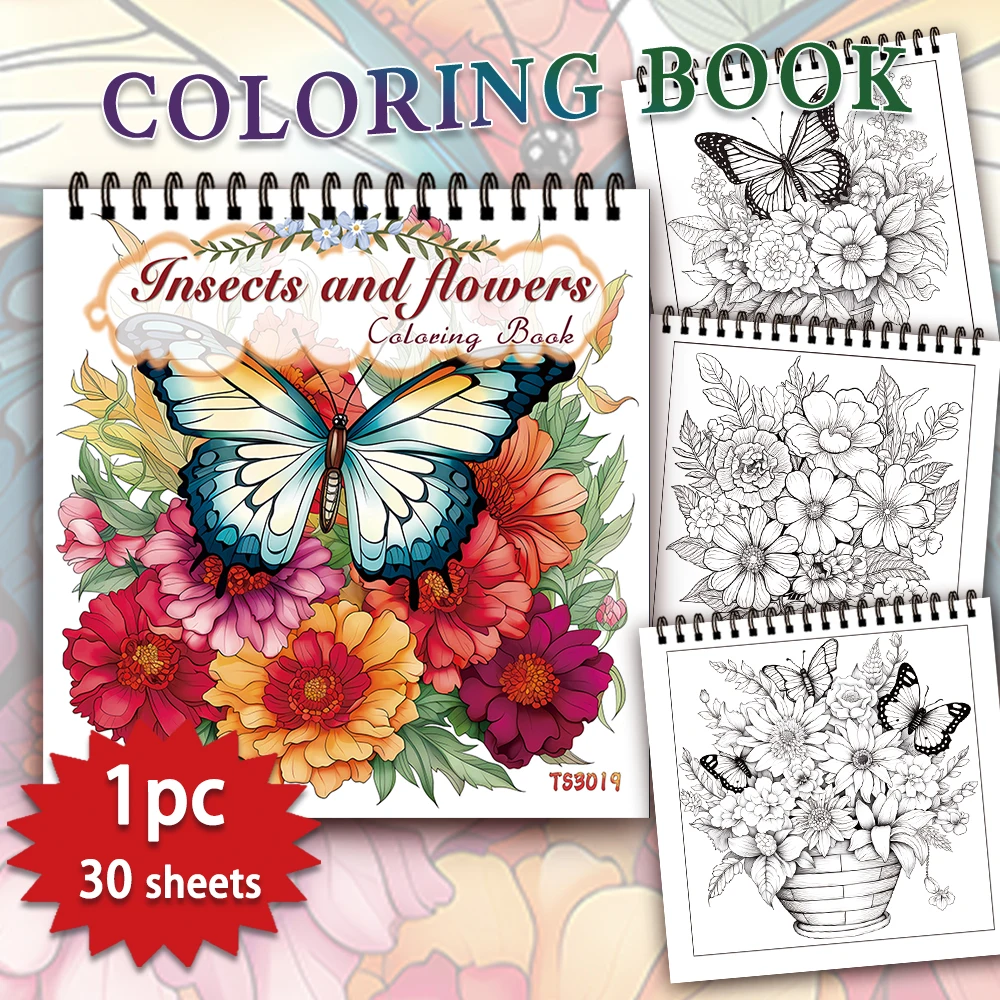 Malbuch für Erwachsene – 30 Blatt Spiral-Malbuch für Damen, 8,3 x 8,3 Zoll, Zeichenbuch, Geburtstagsgeschenk, Weihnachtsfeier-Geschenk Image