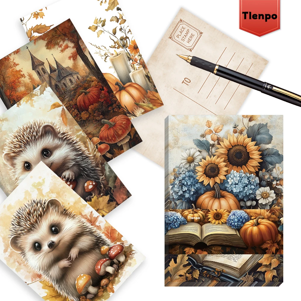 32 Stück, limitierte Herbst-Postkarte, Erntesaison-Postkarte, Herbstmärchen-Postkarte, Wandaufkleber, Versandkarte, Grußkarte Image