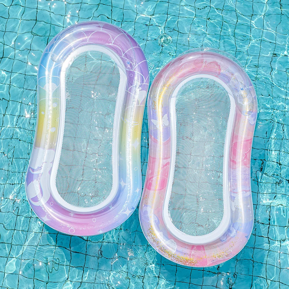 Aufblasbares Schwimmbett auf Wasser | Verträumte Meerjungfrau-Hängematte mit Pailletten | Wasser aufblasbares Spielzeug | Aufblasbarer Schwimmer aus Netzstoff