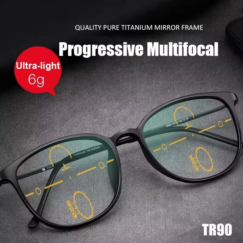 Ultraleichte TR90 Multifokale Progressive Lesebrille Männer Frauen Anti Blue Ray Presbyopie Brille Runde Brille Image