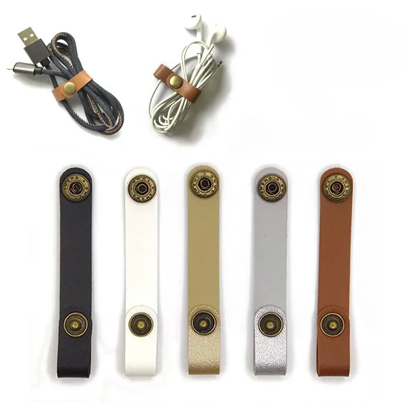 PU Leder Kabel Wickler Kopfhörer Handy Daten Ladekabel Kabelbinder Strap Organizer Einfarbig Kabel Wickler Management