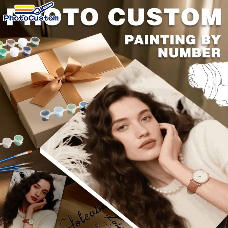 PhotoCustom DIY Malen nach Zahlen Personalisierte Familienfotos Ausmalen nach Zahlen Handgemalte Heimdekoration Geschenk Gestalten Sie Ihr eigenes Image
