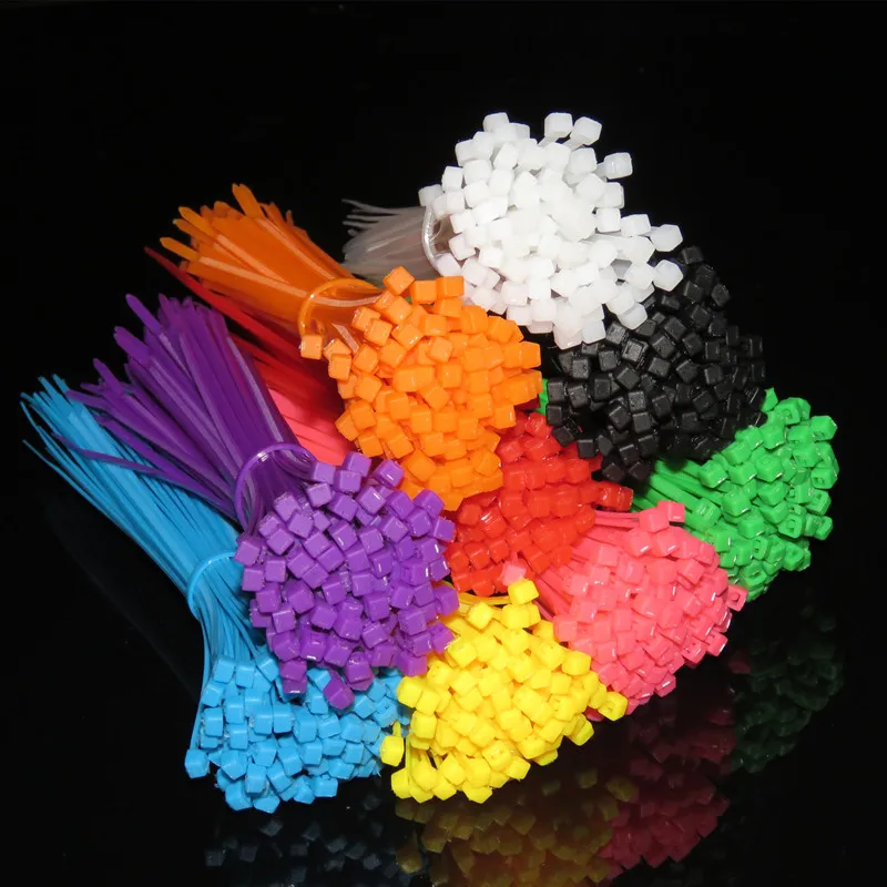 100 Stück bunte 4 x 200 mm selbstsichernde Nylon-Kabelbinder, Kunststoff-Kabelbinder, Bindebänder Image