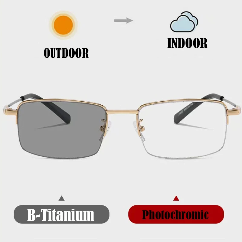 2025 Rahmen aus Titanlegierung, photochrome progressive multifokale Lesebrille, Unisex, Anti-Blaulicht-Presbyopie-Brille, Dioptrien Image