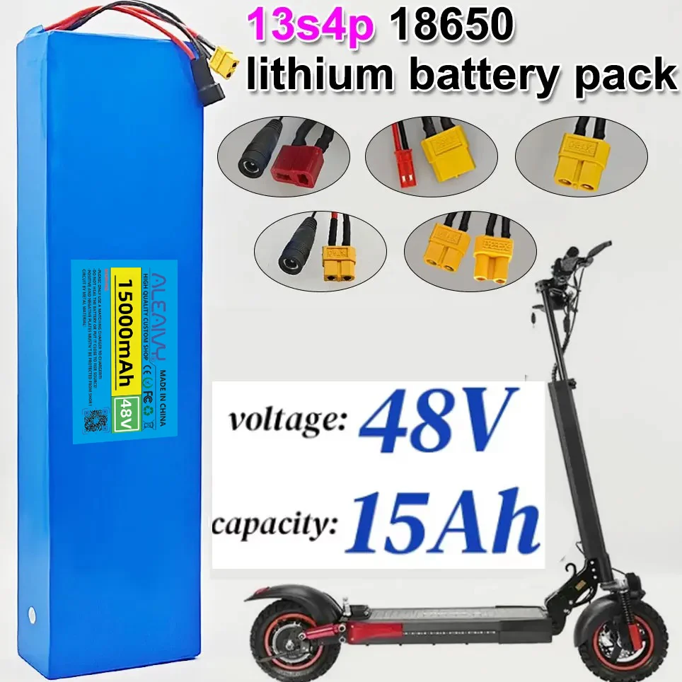 13S4P 15000 mAh 48 V Lithium-Ionen-Akku, 54,6 V Ladegerät, mit BMS, geeignet für Elektroroller-Fahrräder Image
