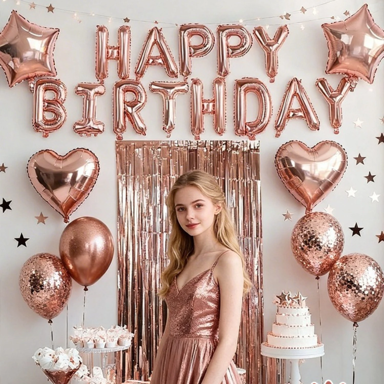 40 Stück/Set Roségold Happy Birthday Buchstaben-Folienballons & Latexballons Herzballons Frauen Geburtstag Jubiläum Dekoration Image