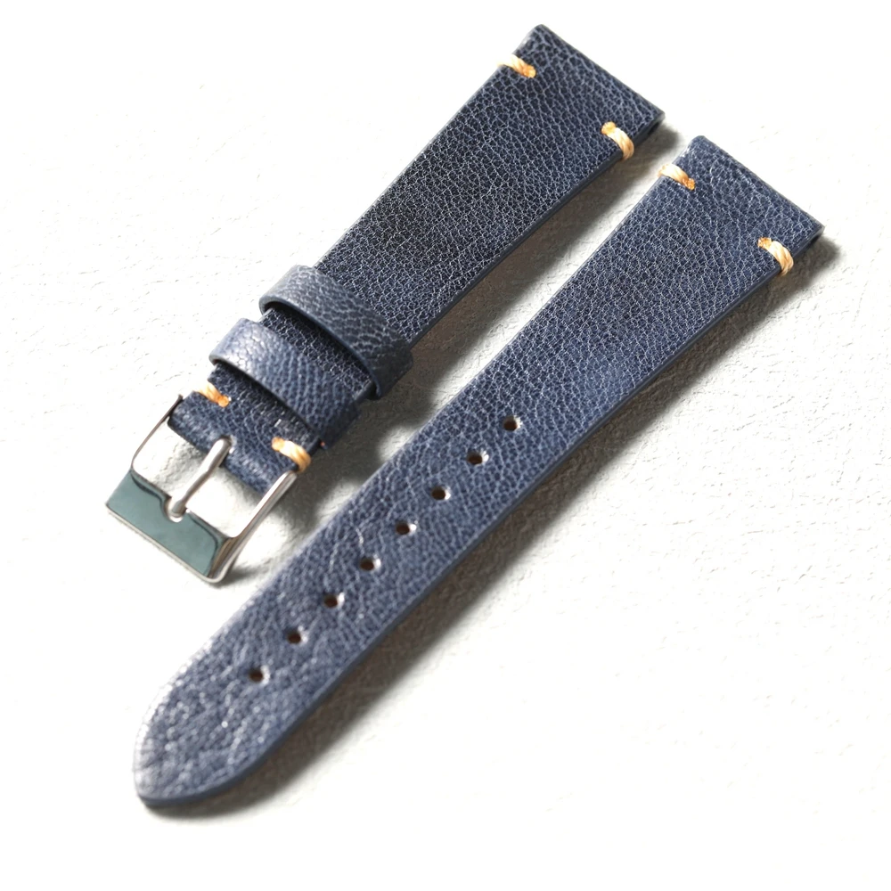 Handgefertigtes Ziegenlederarmband, ultradünn und weich S/M-Größe, 18 19 20 21 22 mm blaues Lederarmband, Vintage-Stil-Uhrenarmband