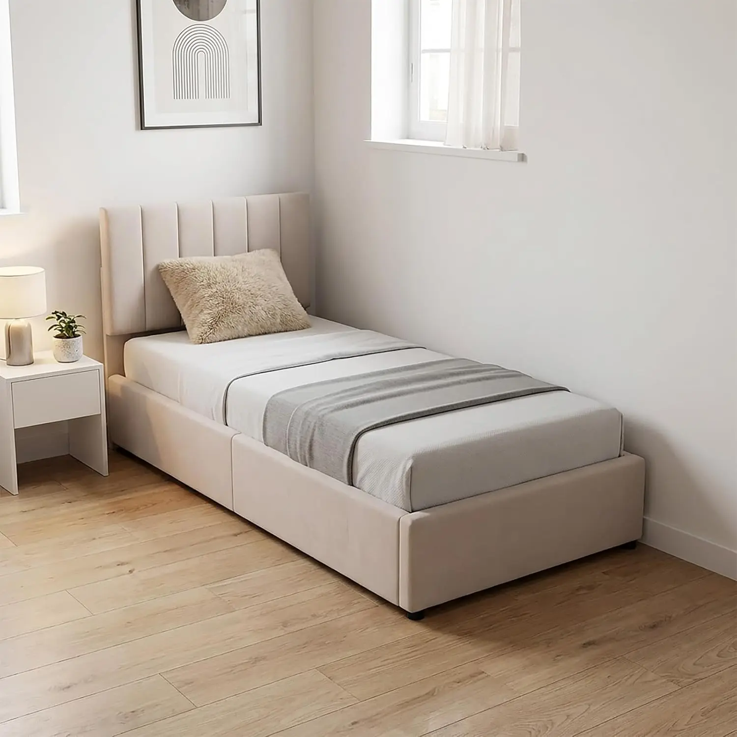 Rosahqnda Polsterbett, Kinderbett, Einzelbett 90x200 cm, hydraulisches Stauraumbett mit Stauraum, Jugendbett