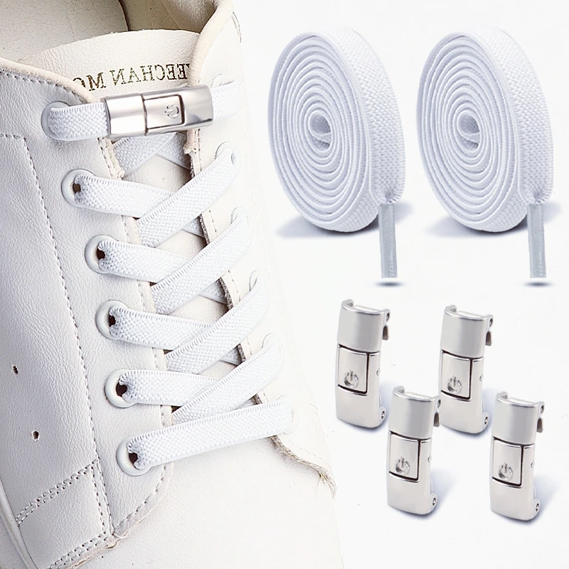 1 Paar/2 Paar Flache Elastische Schnürsenkel für Sneaker Sportliche Schnürsenkel ohne Binden mit Druckverschluss Einheitsgröße für Erwachsene und Kinder Image