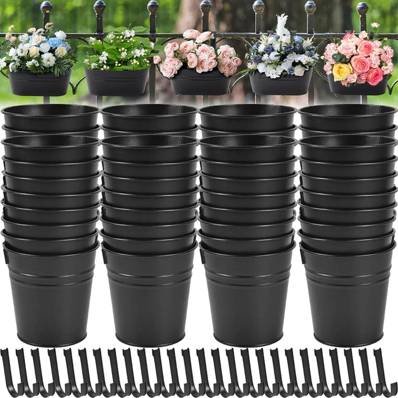 Eiserne Hängeblumentöpfe mit Abnehmbaren Haken Balkon Garten Geländerhalterungen für Außenpflanzen Blumentopf-Werkzeuge Fensterkasten Image