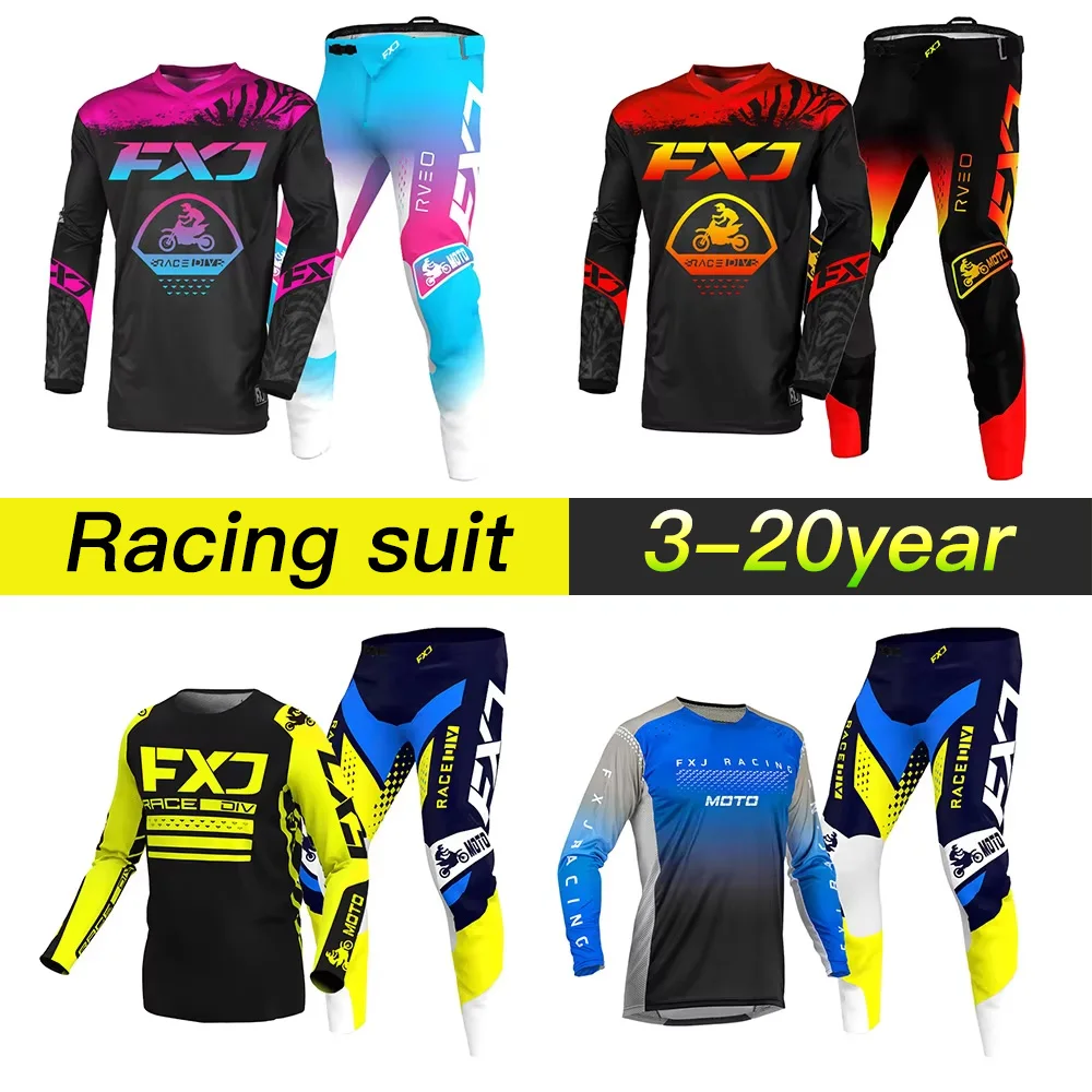 Motocross-Trikot und -Hose für Kinder, personalisierbar, gelb, Offroad, mit Name und Nummer, Mädchen, Enduro, Cross-Kits, Jungen, MX, MTB, schwarz, Combo 20 22 24 26
